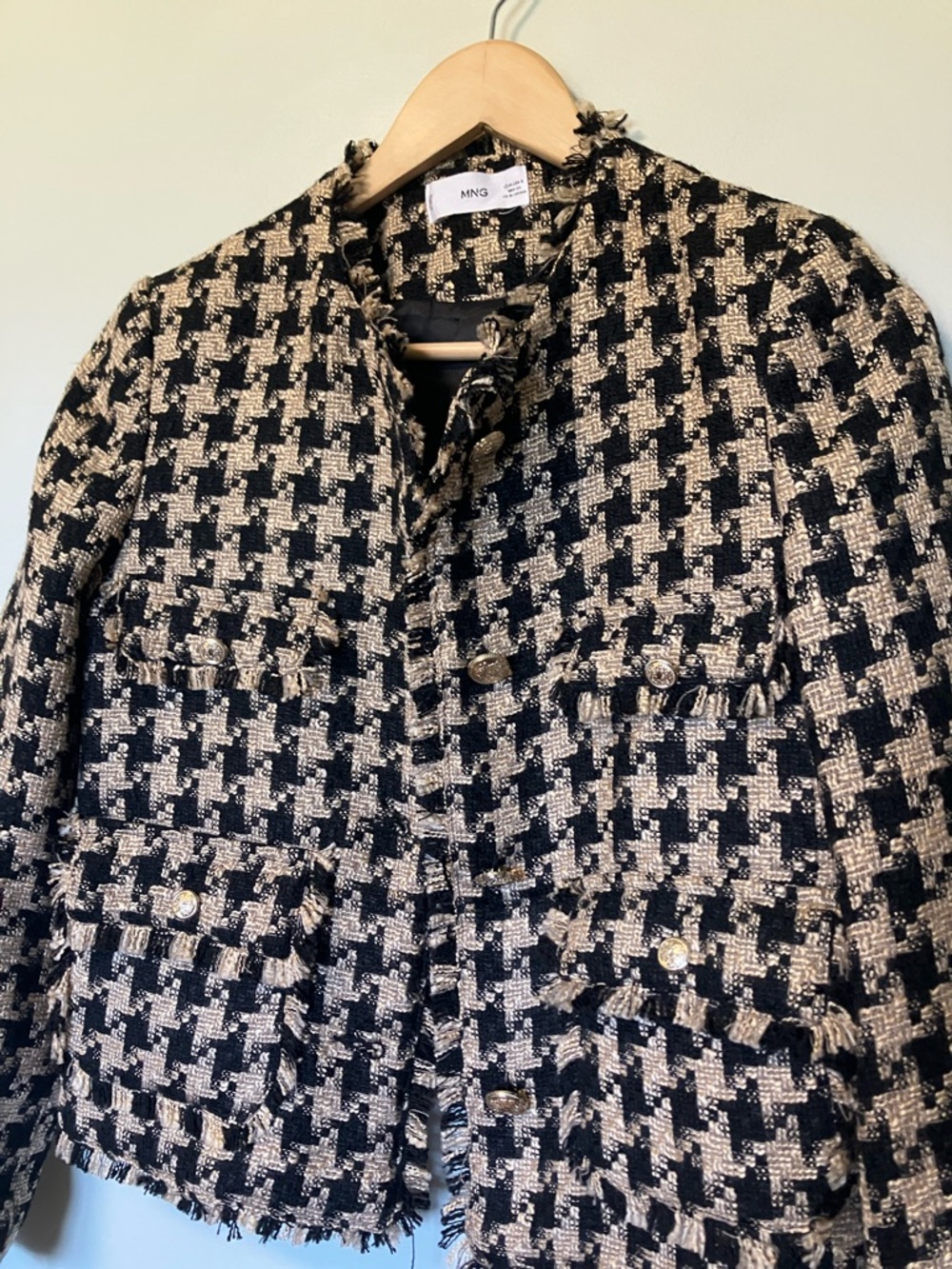 Mango Black and Cream Houndstooth Tweed Blazer - Picture 5 of 9
